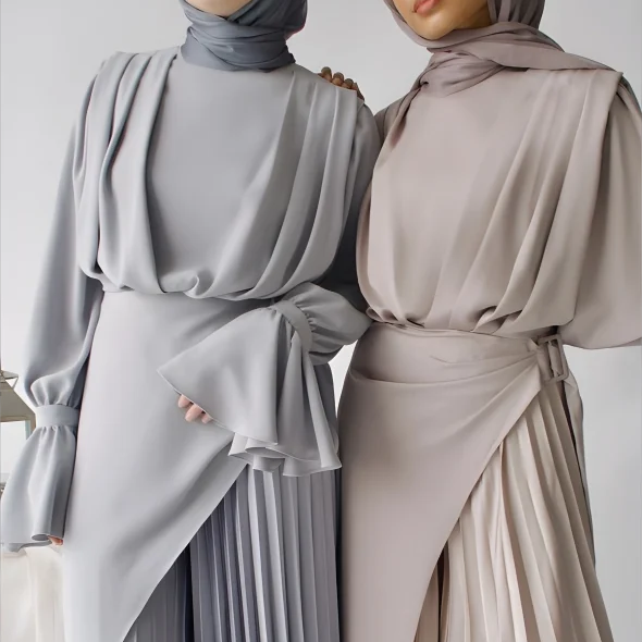 Two Pieces Sets Satin Abaya 2024 Modest Dress Slim Satin Satin Dress Abaya Set Jilbab Muslim Clothing for Women