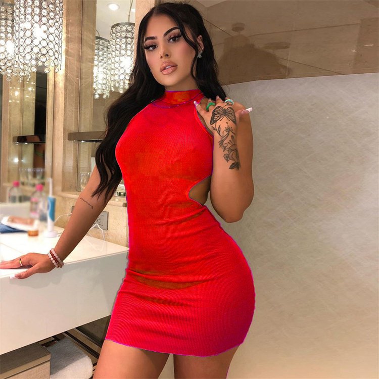2022 Trendy Women's Fashion Sexy Casual Dresses Women bodycon Hollow Backless Clubwear Party Mini Rib Knit Dress Ladies Elegant