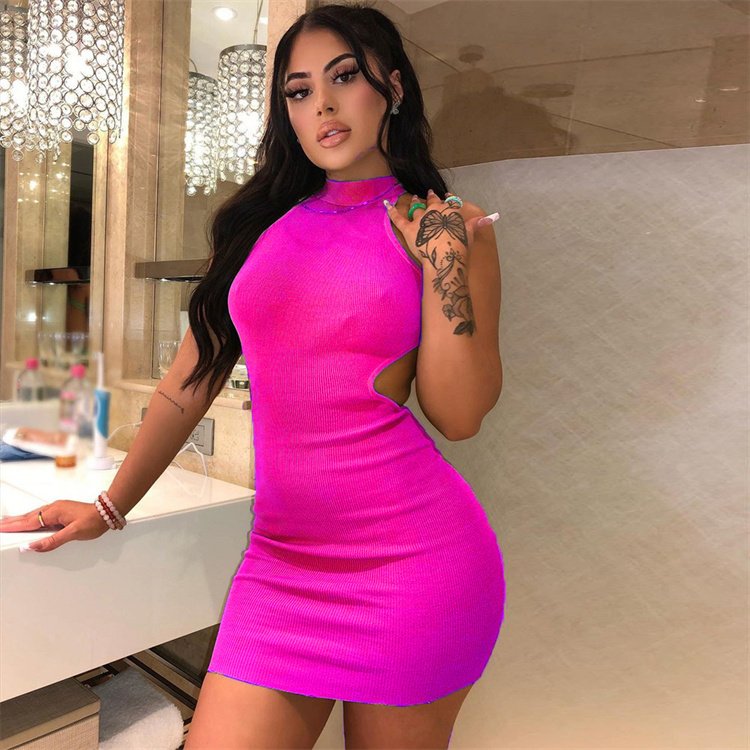 2022 Trendy Women's Fashion Sexy Casual Dresses Women bodycon Hollow Backless Clubwear Party Mini Rib Knit Dress Ladies Elegant