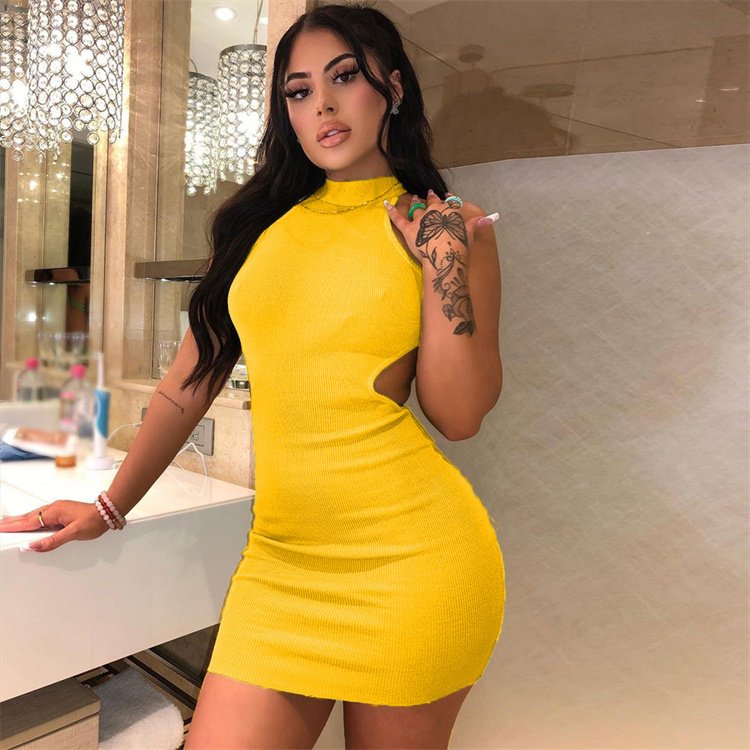 2022 Trendy Women's Fashion Sexy Casual Dresses Women bodycon Hollow Backless Clubwear Party Mini Rib Knit Dress Ladies Elegant