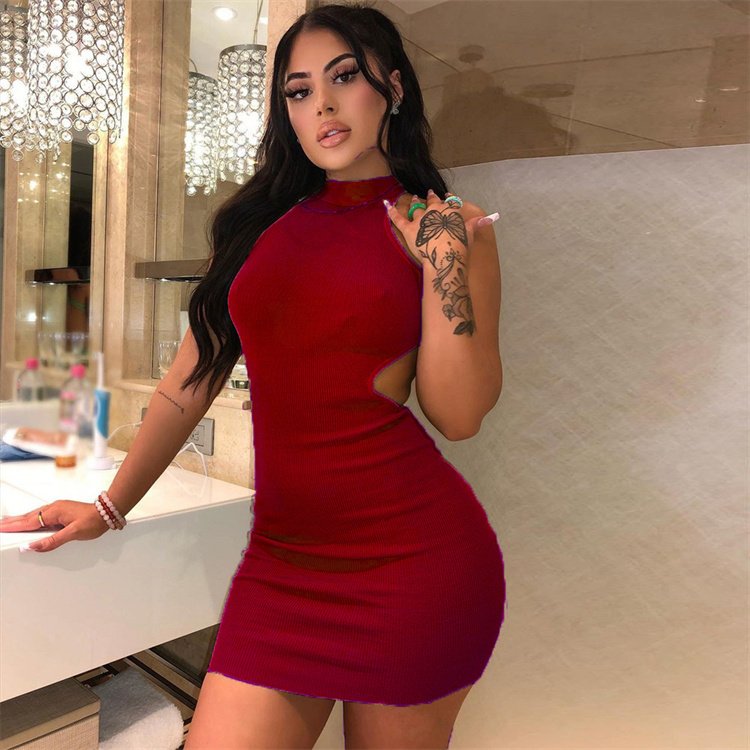 2022 Trendy Women's Fashion Sexy Casual Dresses Women bodycon Hollow Backless Clubwear Party Mini Rib Knit Dress Ladies Elegant