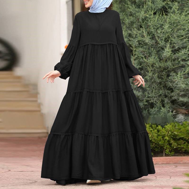 Long Dress Casual Loose Round Neck Long Sleeve Muslim Dress Ruffled Casual Muslim Dress Modest Islamic Clothing For Women Abaya
