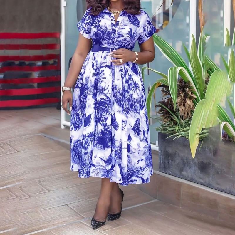 D263 New style summer ethnic clothing women clothes african dresses women plus size ladies dresses fashion print Casual Dresses
