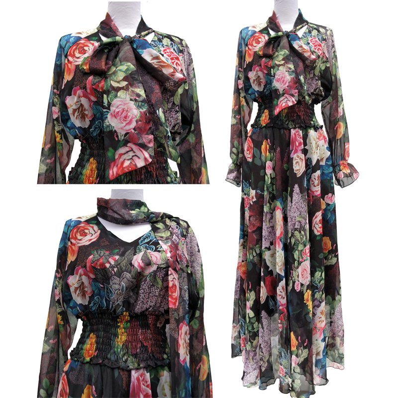 Dropshipping High Quality Floral Dresses Women Slim Waist Elegant A-line Maxi Dress casual woman clothes Long Plus size Dress
