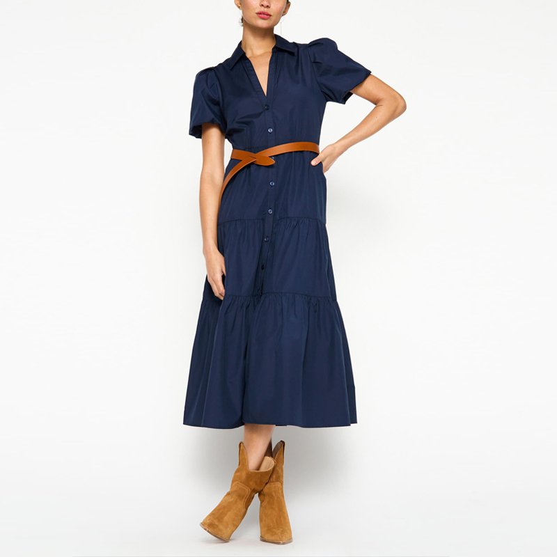 Wholesale Custom Manufacturer Women Luxury Fashion Casual Loose Midi Long Shirt Ruffle Dresses For Ladies