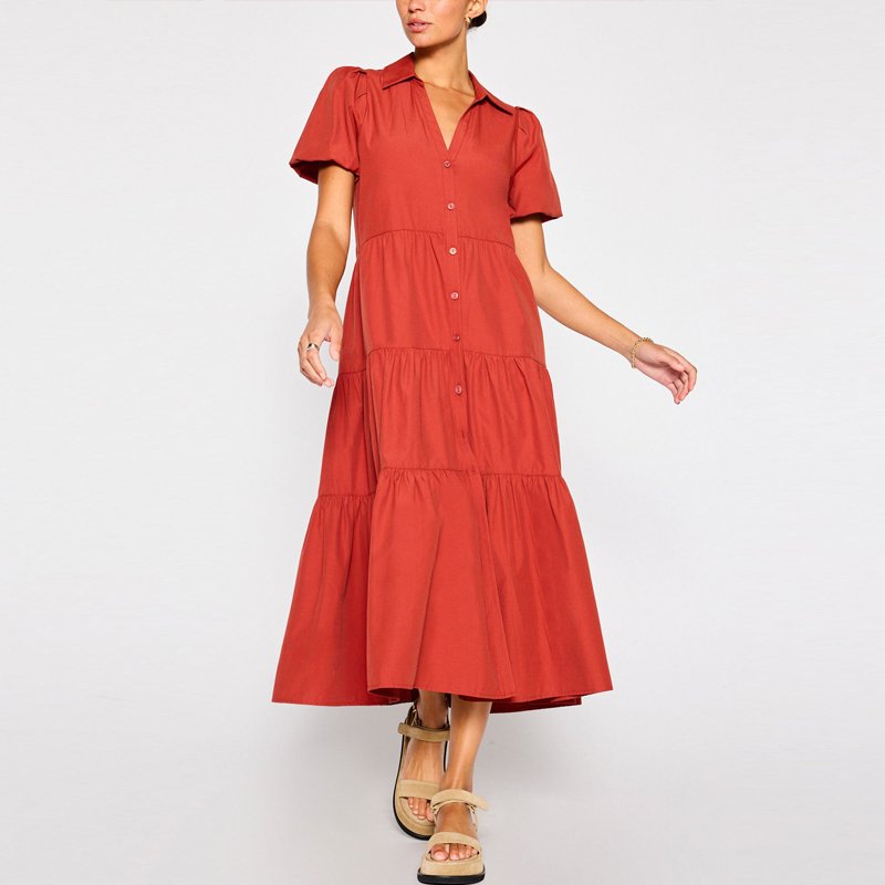 Wholesale Custom Manufacturer Women Luxury Fashion Casual Loose Midi Long Shirt Ruffle Dresses For Ladies