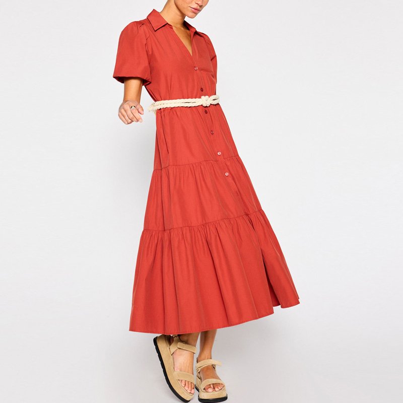 Wholesale Custom Manufacturer Women Luxury Fashion Casual Loose Midi Long Shirt Ruffle Dresses For Ladies