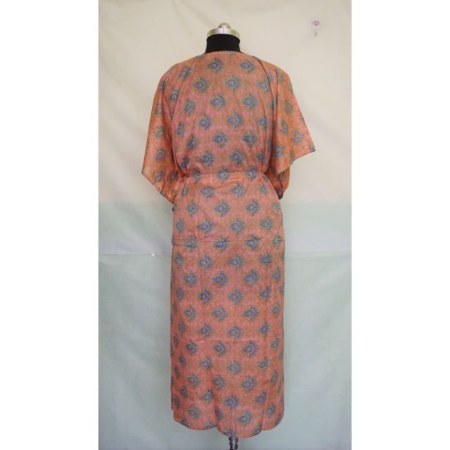 Handmade Vintage Silk Saree Caftan Recycled Silk Night Sleepwear Maxi Dress Printed Beach Wear Gown Holiday Leisure Gifts Kaftan