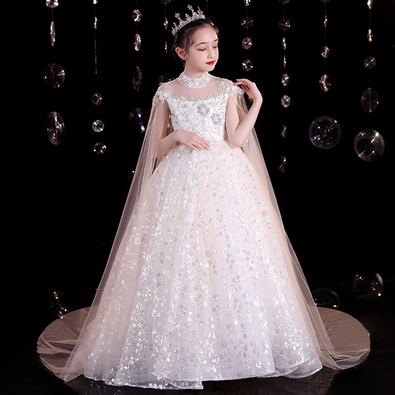 Children's trailing evening dress princess dress foreign air flower child wedding girl host catwalk piano performance dress summ