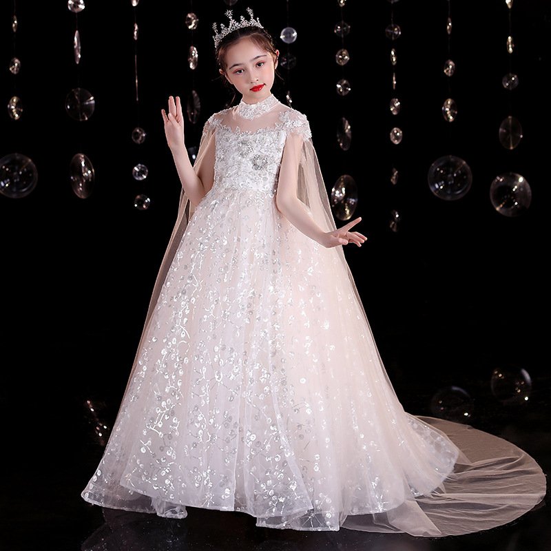 Children's trailing evening dress princess dress foreign air flower child wedding girl host catwalk piano performance dress summ