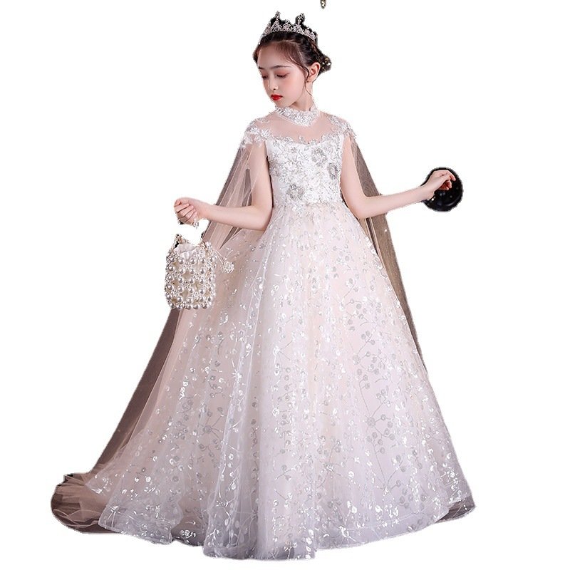 Children's trailing evening dress princess dress foreign air flower child wedding girl host catwalk piano performance dress summ