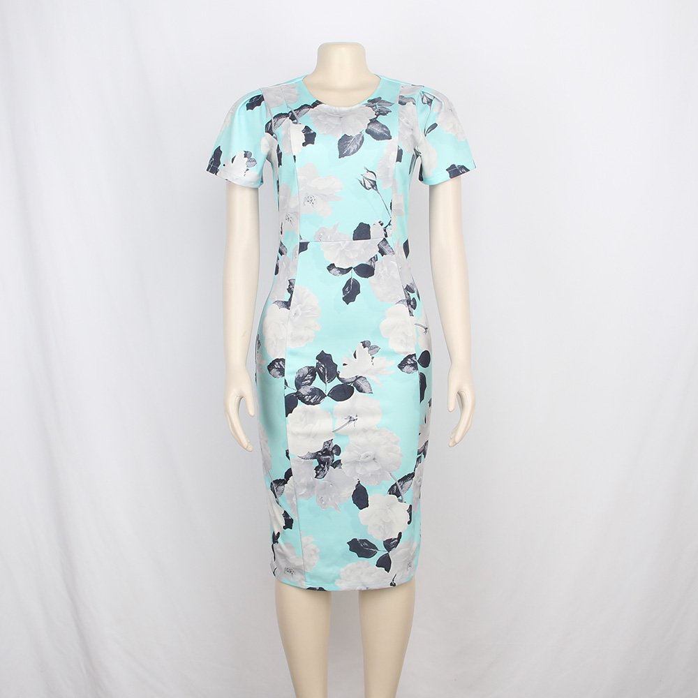 Hot Sale Fashion Design Floral Dresses Short Sleeve Women Summer Fashion Casual Dress