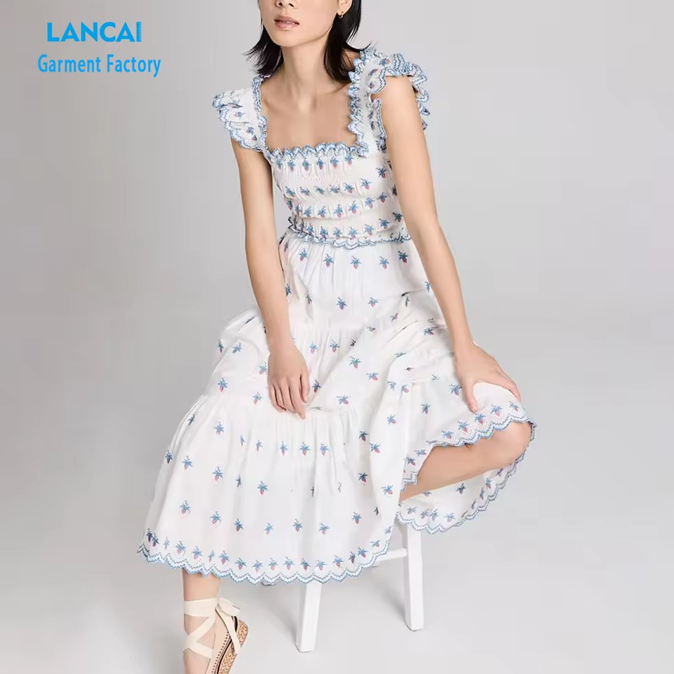 Clothing Manufacturers Custom Women's Casual Dress Flower Girls' Chiffon Maxi Dress