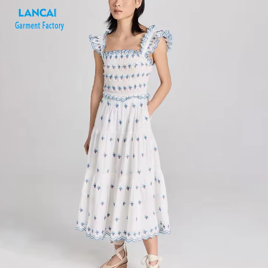 Clothing Manufacturers Custom Women's Casual Dress Flower Girls' Chiffon Maxi Dress