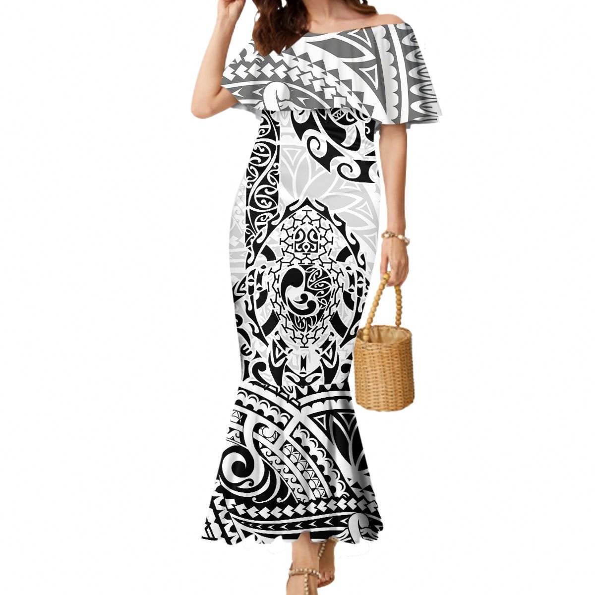 Personalize Custom Polynesia Mermaid Dresses With Christian Cross Design Ladies Maxi Dress Factory Wholesale Women Party Clothes