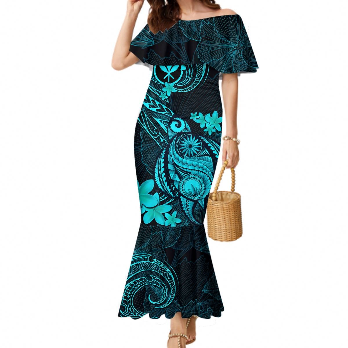 Personalize Custom Polynesia Mermaid Dresses With Christian Cross Design Ladies Maxi Dress Factory Wholesale Women Party Clothes