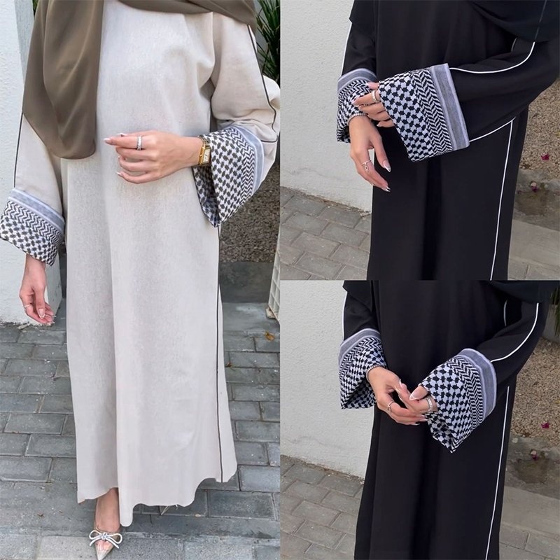 New Linen Embroidery Kufiyah Modest Abaya Muslim Dress Ramadan Closed Abaya Women Muslim Clothing Casual Dresses