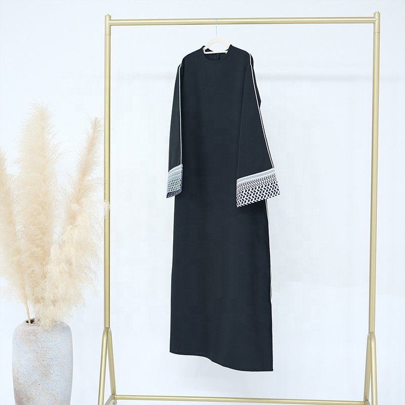 New Linen Embroidery Kufiyah Modest Abaya Muslim Dress Ramadan Closed Abaya Women Muslim Clothing Casual Dresses