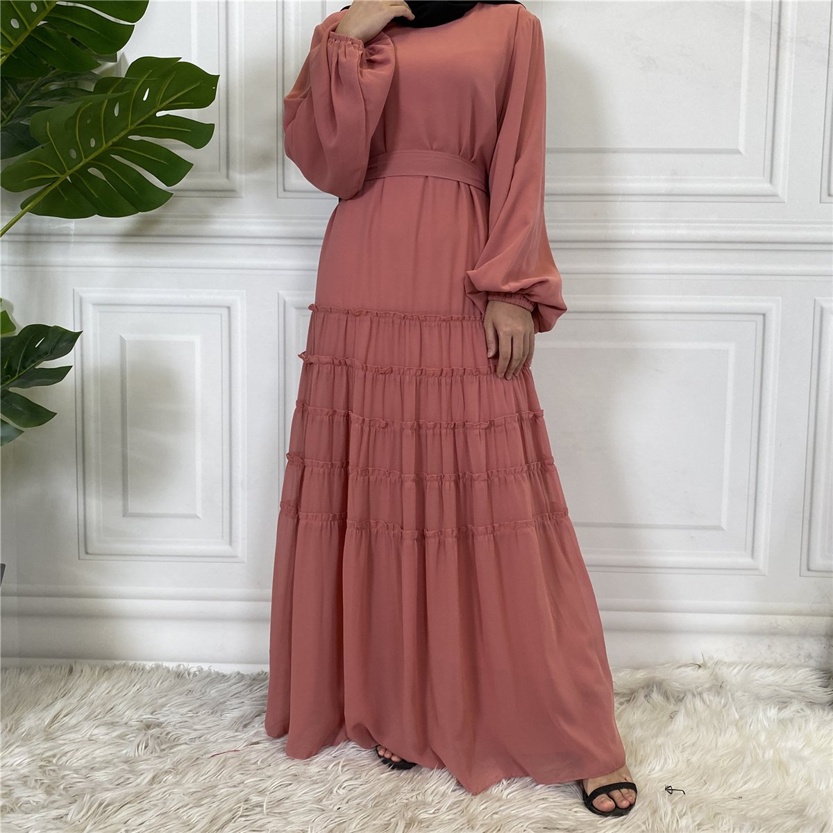 6527# Latest High Quality Chiffon Islamic Clothing Kaftan Luxurious Abaya Women Long Casual Maxi Muslim Dresses Dubai