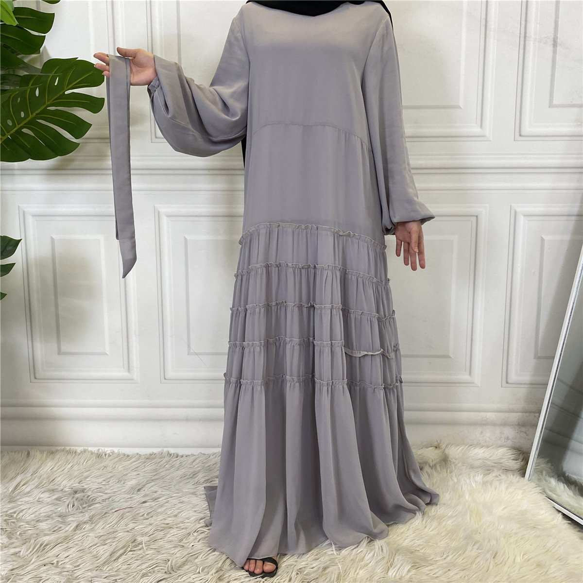 6527# Latest High Quality Chiffon Islamic Clothing Kaftan Luxurious Abaya Women Long Casual Maxi Muslim Dresses Dubai