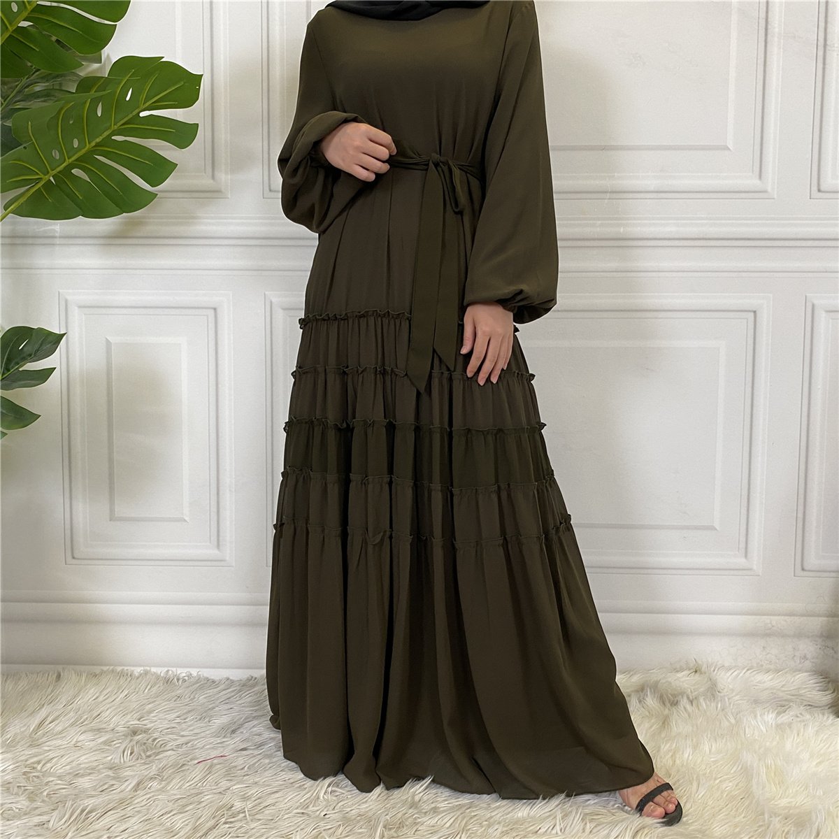 6527# Latest High Quality Chiffon Islamic Clothing Kaftan Luxurious Abaya Women Long Casual Maxi Muslim Dresses Dubai