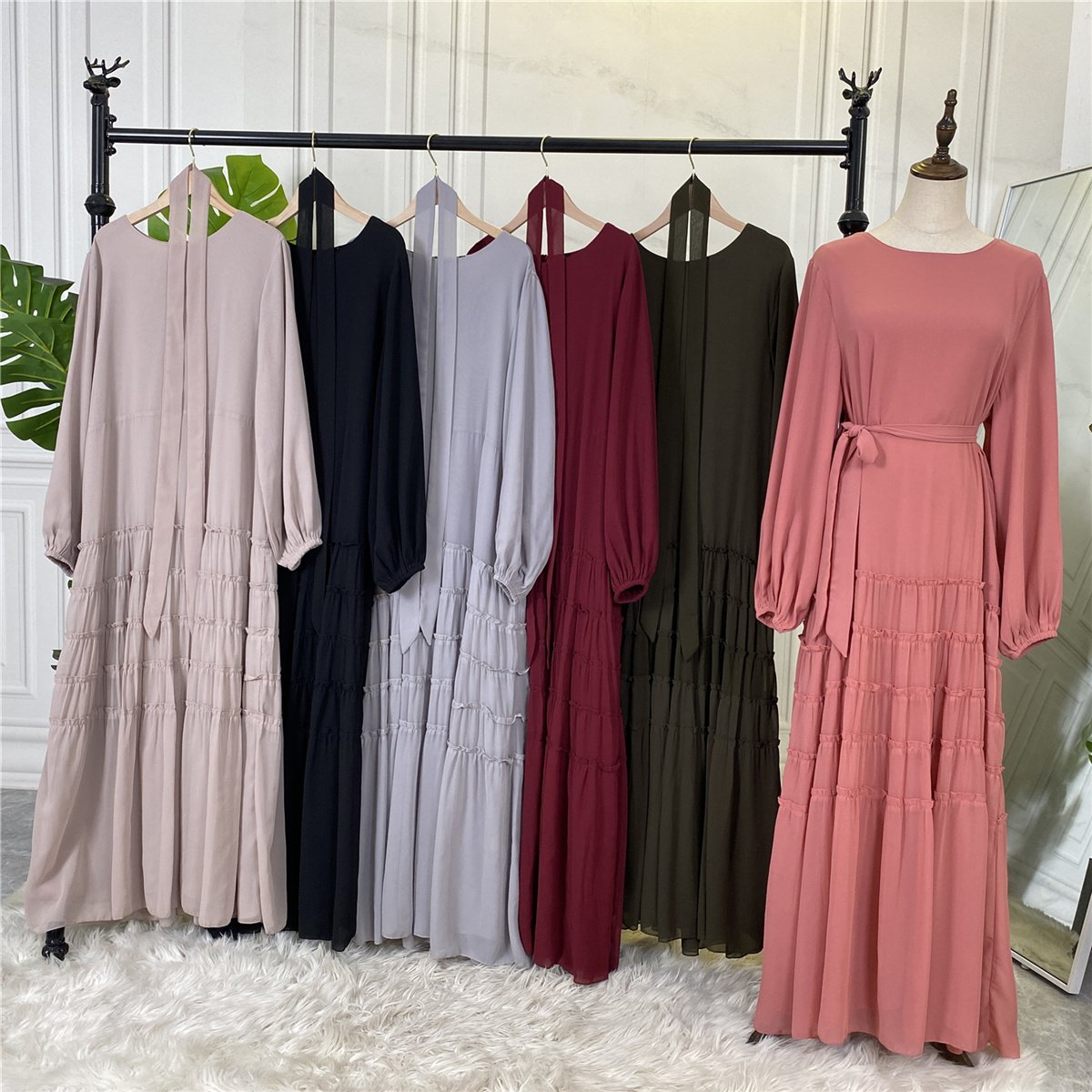 6527# Latest High Quality Chiffon Islamic Clothing Kaftan Luxurious Abaya Women Long Casual Maxi Muslim Dresses Dubai