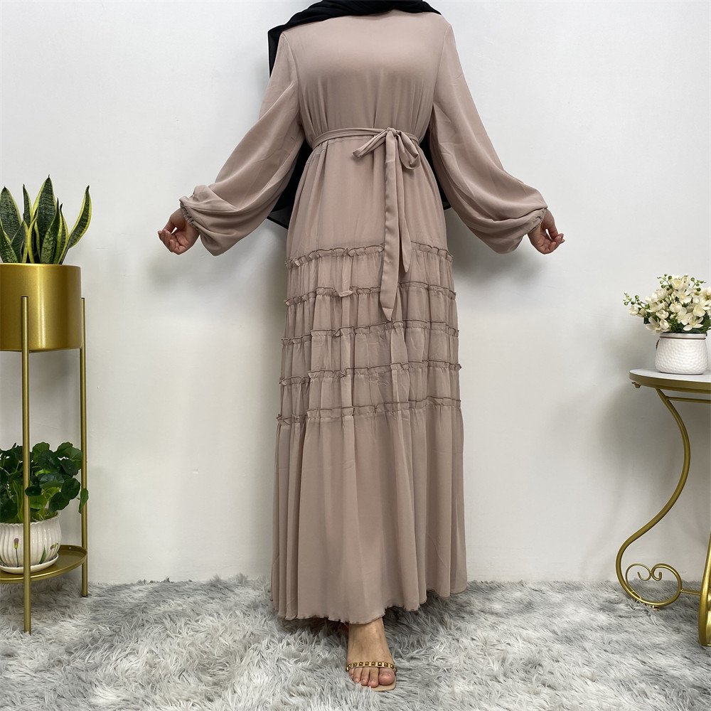 6527# Latest High Quality Chiffon Islamic Clothing Kaftan Luxurious Abaya Women Long Casual Maxi Muslim Dresses Dubai