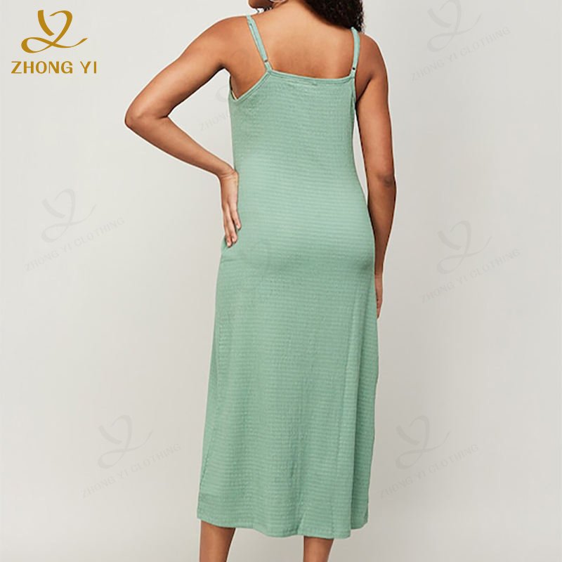 2024 Hot Sale Simple Solid Color Square Collar Casual Dress Knitted Shoulder Straps Button Front A-Line Midi Dresses