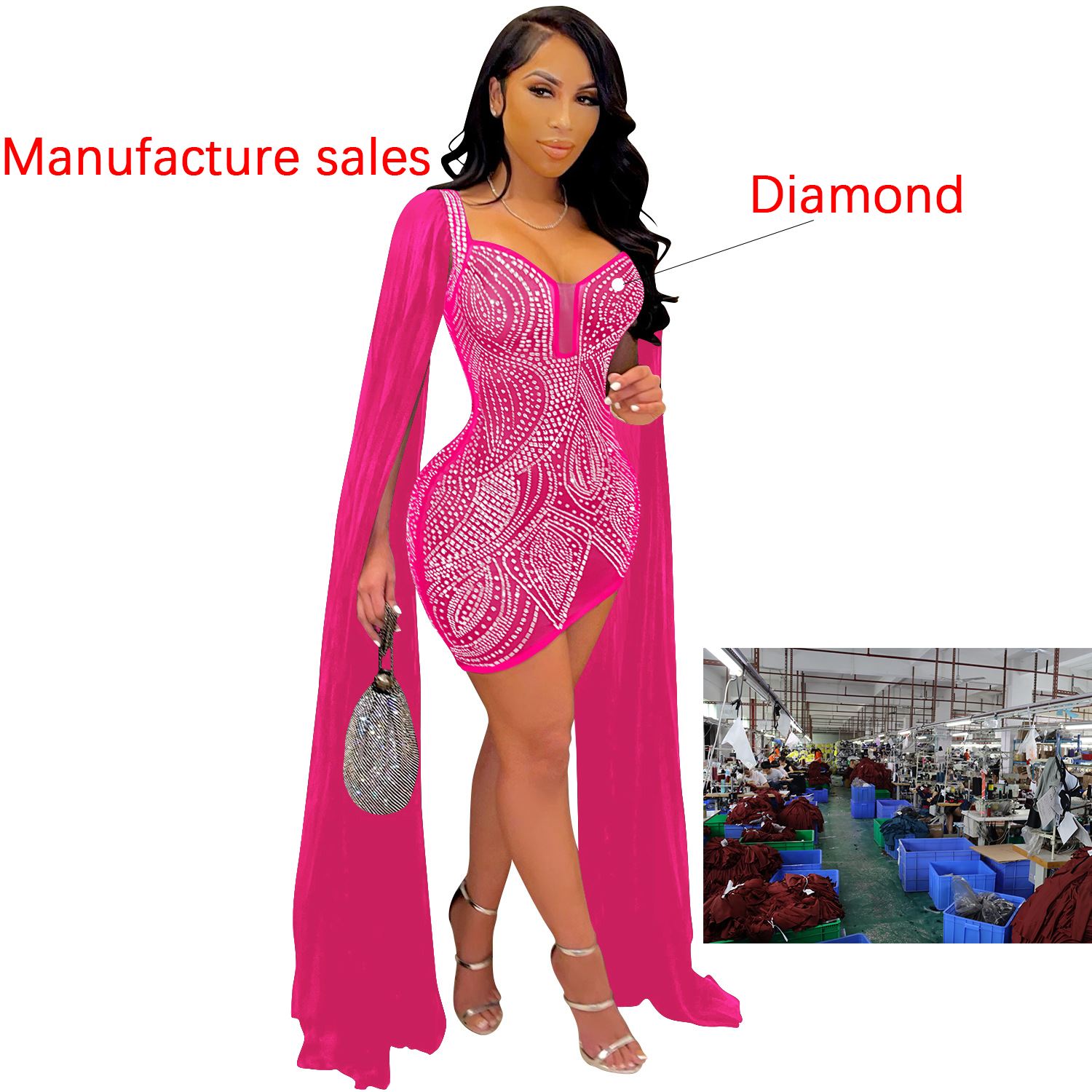 2022 Fashion Evening Dress Diamond Mesh Sexy Nightclub Clothes Allure Women Prom Dresses Plus Size Women's Dresses