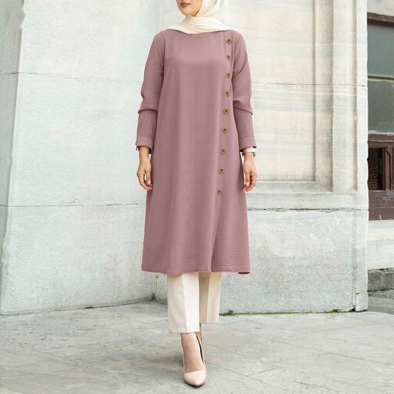 New Muslim loose casual long sleeved button decoration women's clothing Middle Eastern long sleeved shirt
