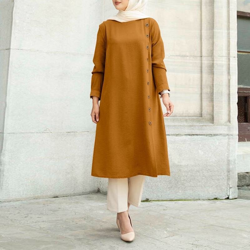 New Muslim loose casual long sleeved button decoration women's clothing Middle Eastern long sleeved shirt
