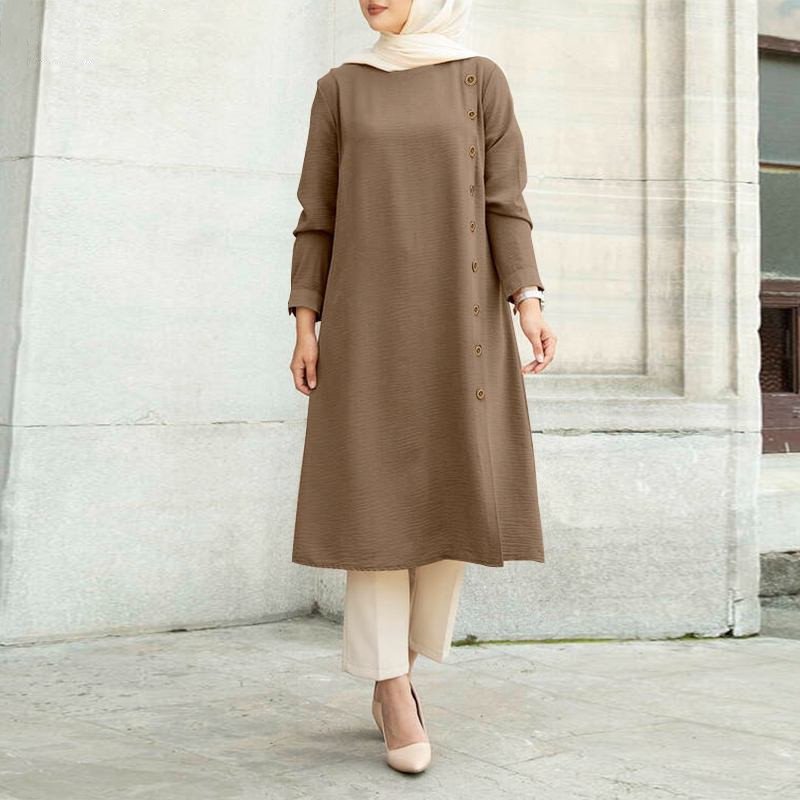 New Muslim loose casual long sleeved button decoration women's clothing Middle Eastern long sleeved shirt