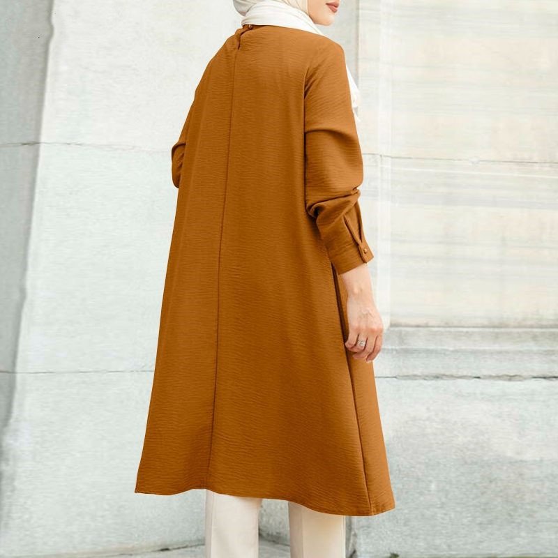 New Muslim loose casual long sleeved button decoration women's clothing Middle Eastern long sleeved shirt