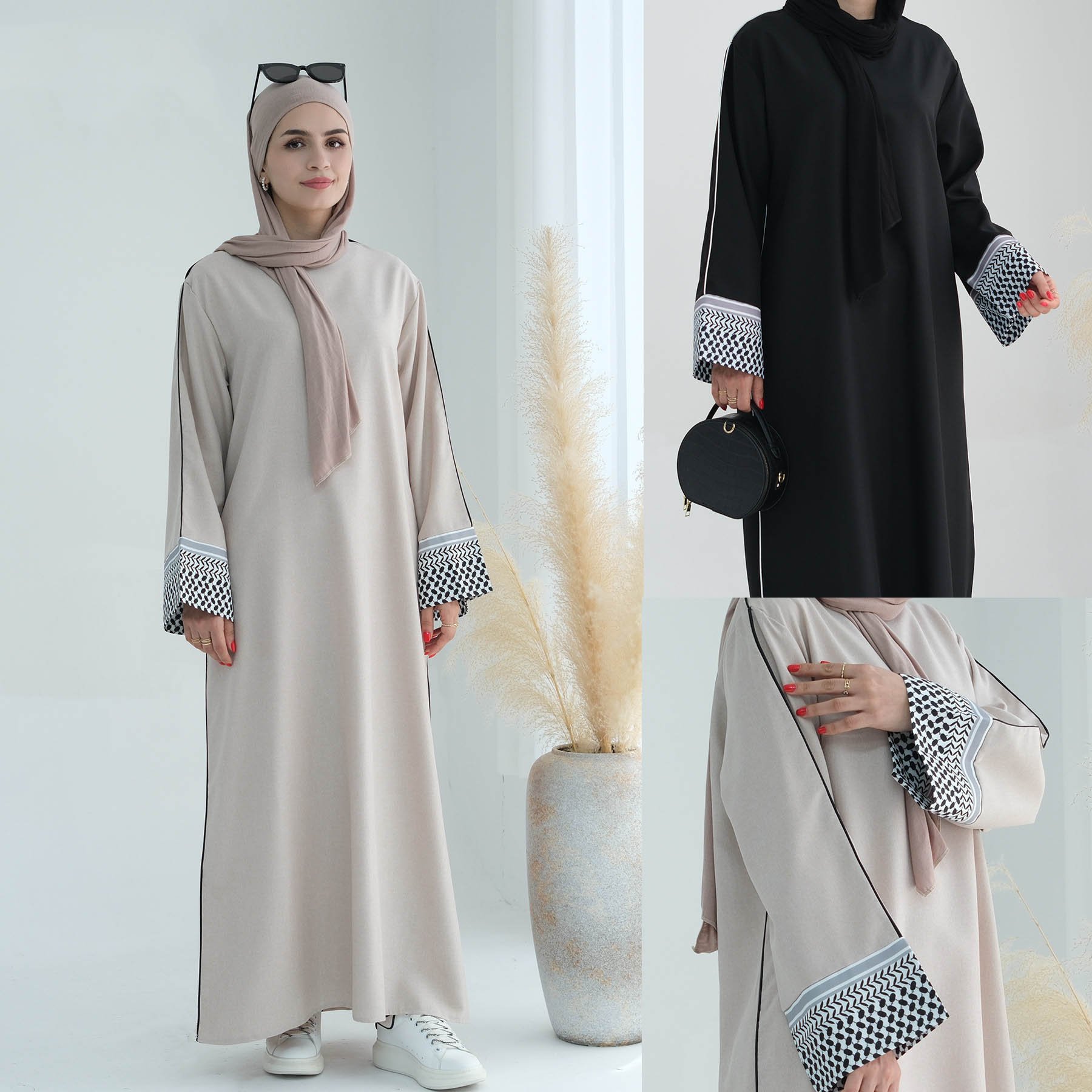Yibaoli Manufacturer well made black and taro abaya dress with piping islamic eid dubai 2024