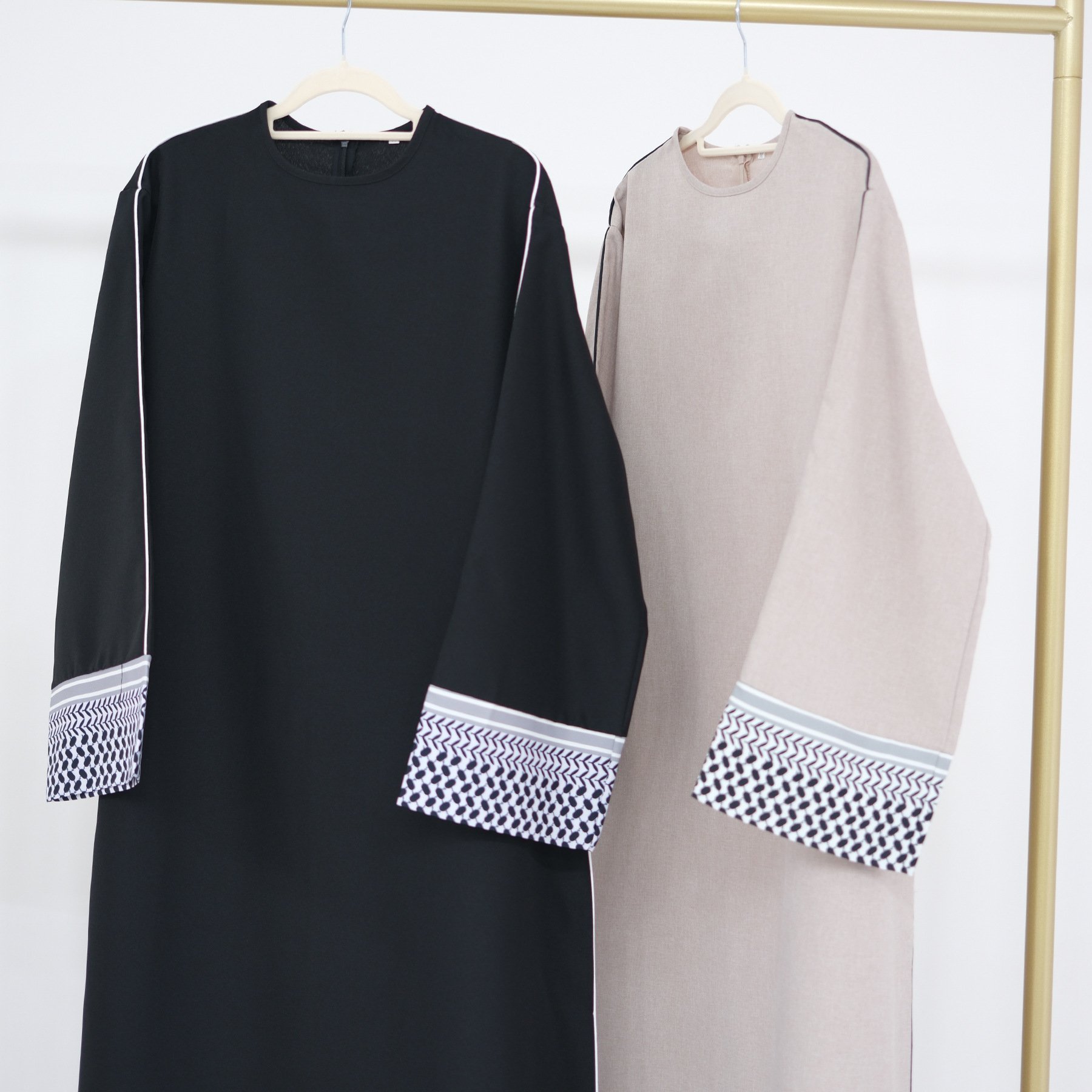 Yibaoli Manufacturer well made black and taro abaya dress with piping islamic eid dubai 2024
