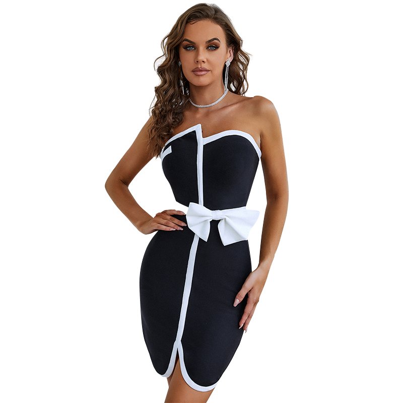 Best Design Casual Dresses Elegant Sexy Strapless Wholesale Bodycon Bandage Dress 2023 For Women