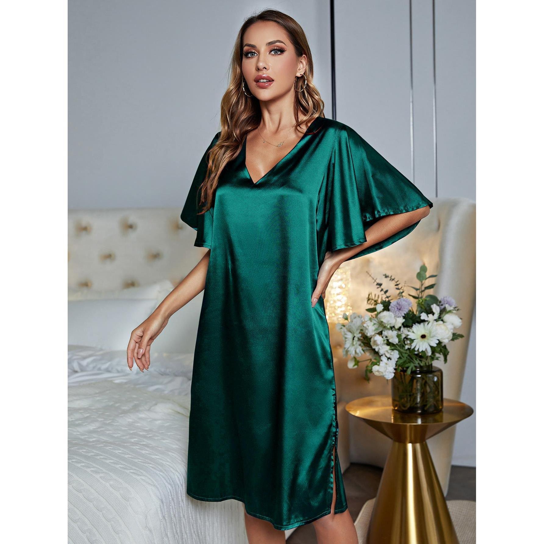 P190 Best Selling Summer Bathrobe Luxury Cool Sleep Dress Silk Pajama Sexy Night Dresses For Woman