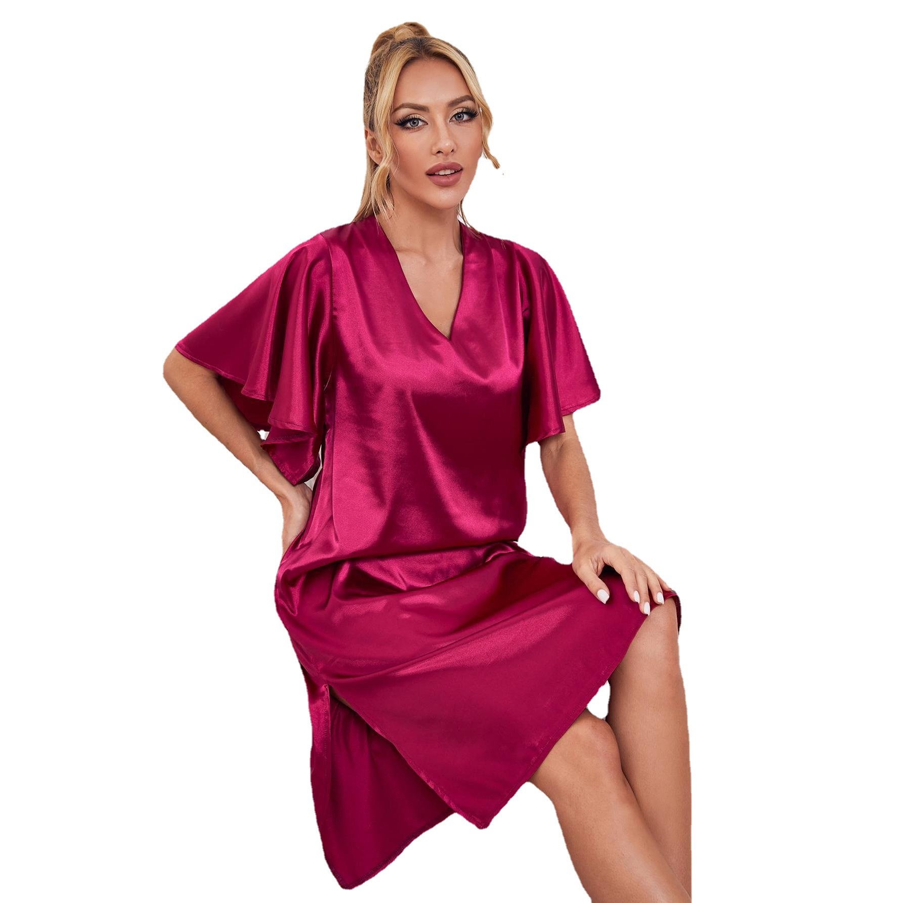 P190 Best Selling Summer Bathrobe Luxury Cool Sleep Dress Silk Pajama Sexy Night Dresses For Woman