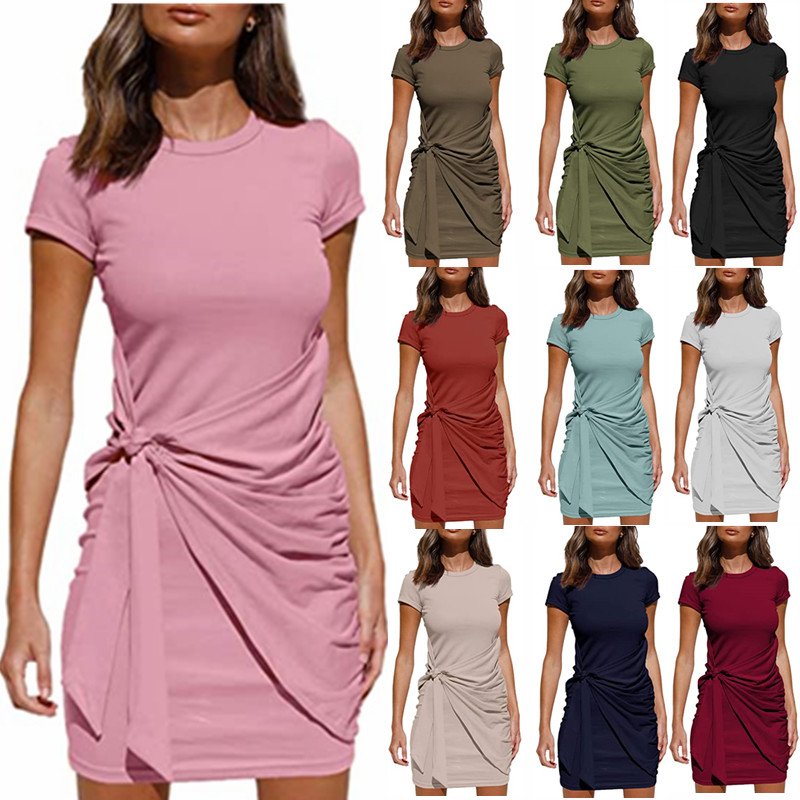 2024 high quality blank color big elastic cheap elegant long sleeve casual women dress
