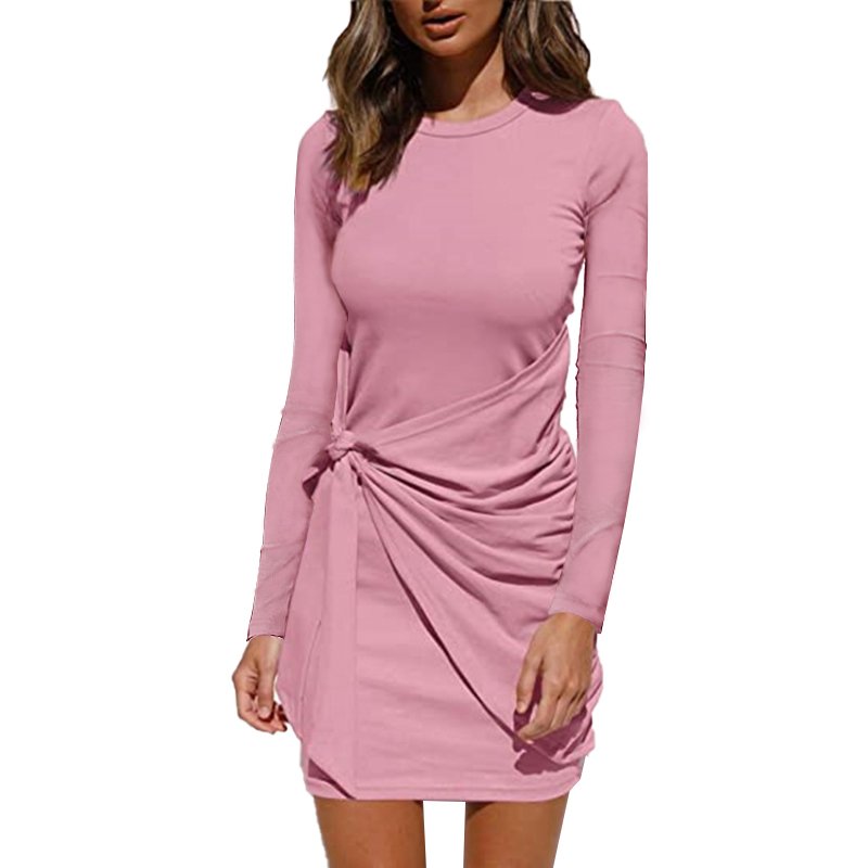 2024 high quality blank color big elastic cheap elegant long sleeve casual women dress
