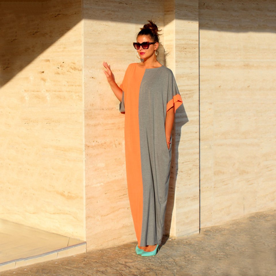2022 Women Casual Dresses Autumn Street Wear Fashion Loose Crew Neck Mid Sleeve Long Dress Womens Dresses Plus Size