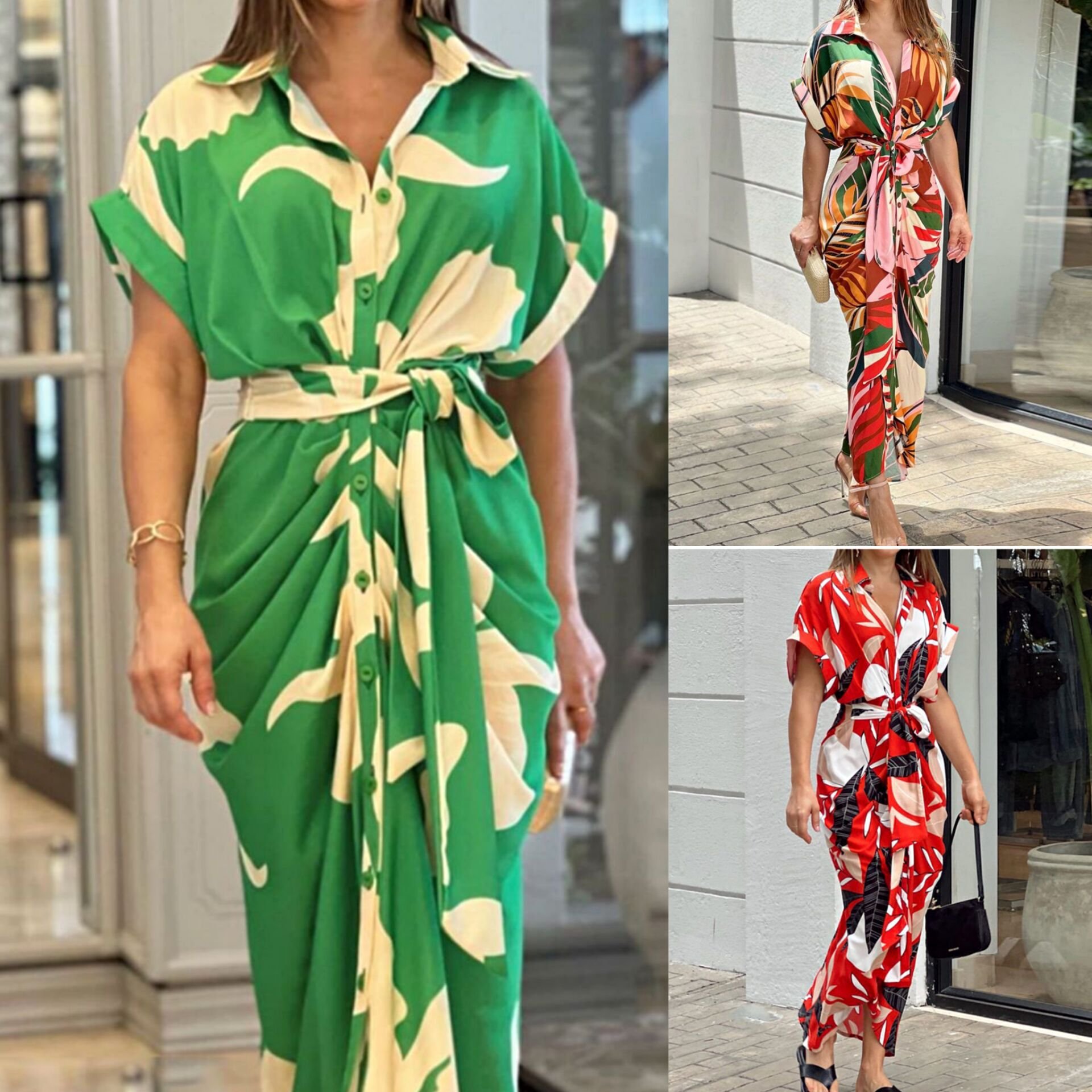 New Spring and Summer New Style Printed Shirt Skirt High Waist Slim Temperament Dress Loose Elegant Casual Dress