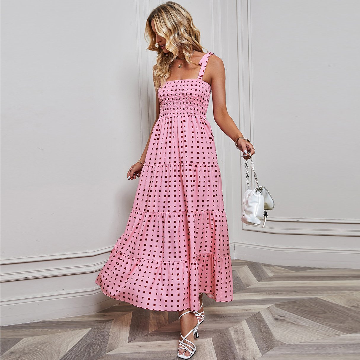 YUNNES 2023 Fast Shipping Pleated Ladies Cami Casual Dress Maxi Floral Print Women's Boho Dresses