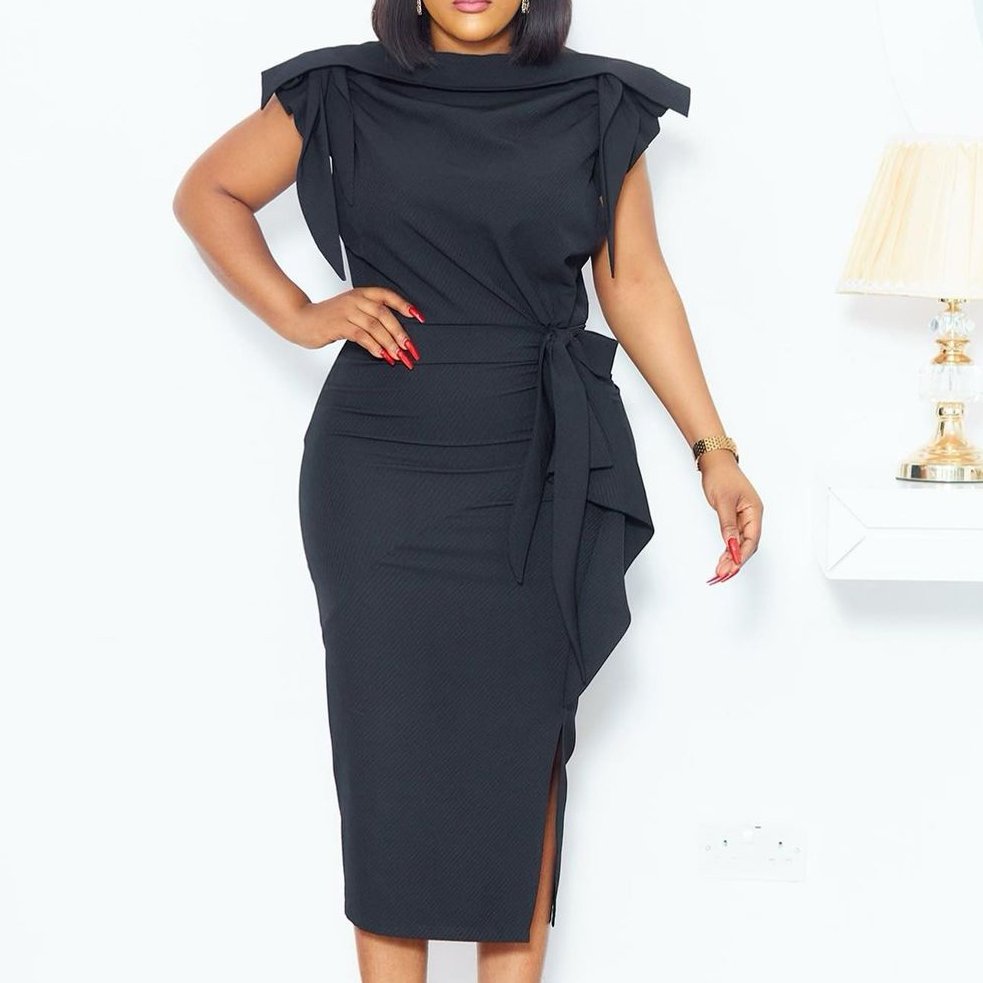 New Design Splicing High waist Loose Long Plus Size Dress Pleated With Free Belt Casual Dress Women