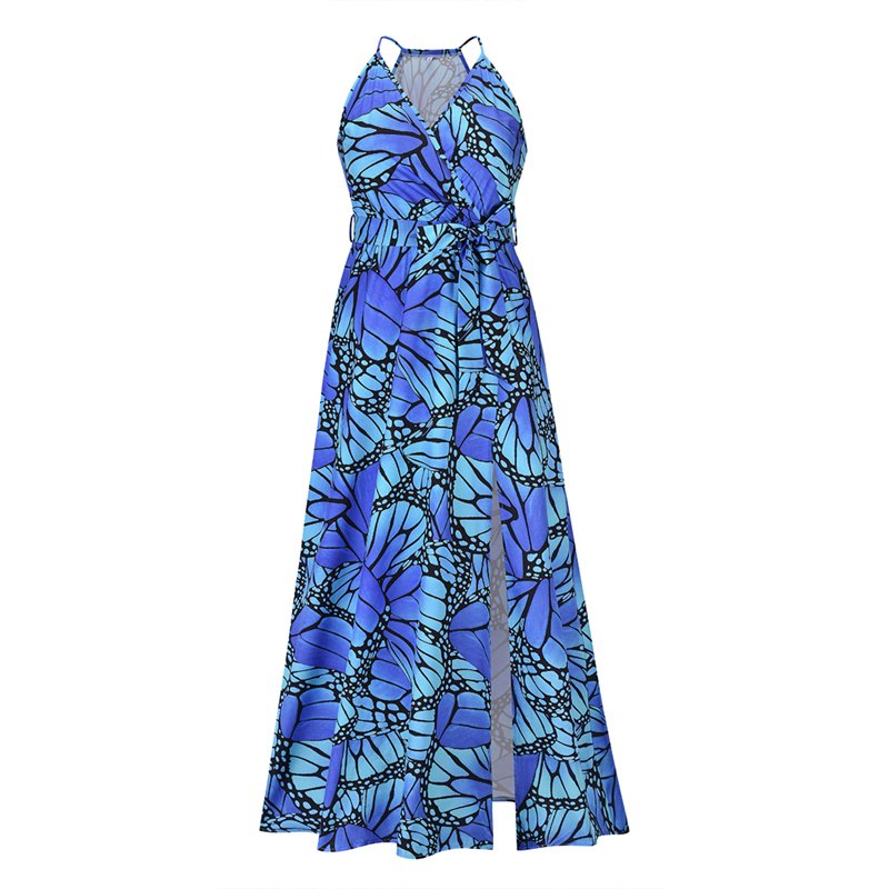 European and American sexy printed sleeveless suspender skirt 2022 spring and summer fashion slim slimming mid-length dress