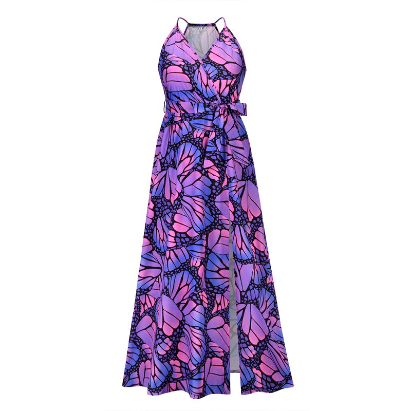 European and American sexy printed sleeveless suspender skirt 2022 spring and summer fashion slim slimming mid-length dress