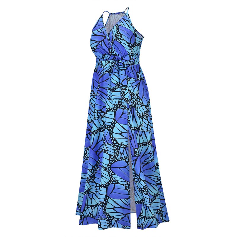 European and American sexy printed sleeveless suspender skirt 2022 spring and summer fashion slim slimming mid-length dress