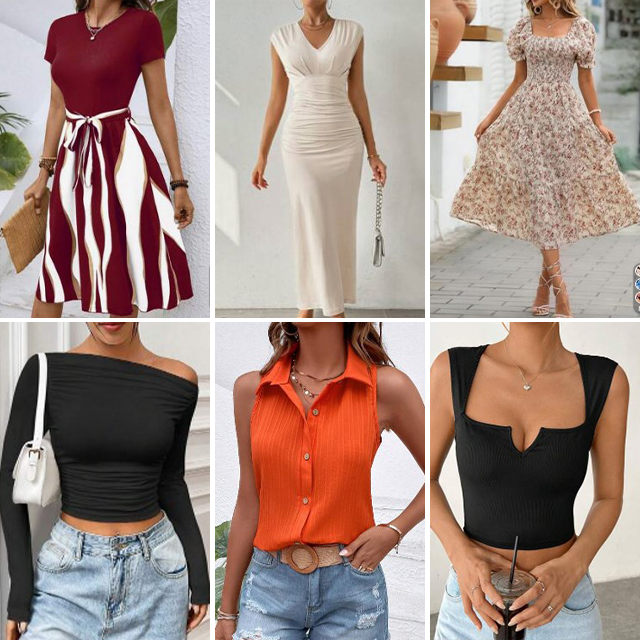 Wholesale bulk clothing,women's T-shirts shirts tops dresses mixed styles for shipment