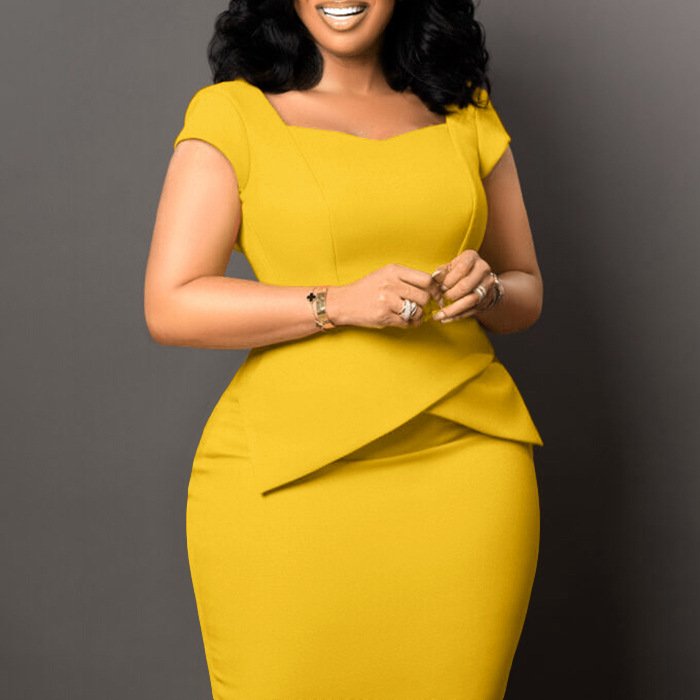 Summer Spring Midi Pencil Short Sleeve Formal Short Plain Ladies Plus Size Women's Casual Dresses