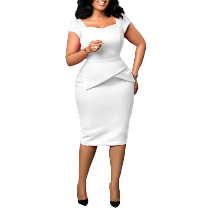 Summer Spring Midi Pencil Short Sleeve Formal Short Plain Ladies Plus Size Women's Casual Dresses